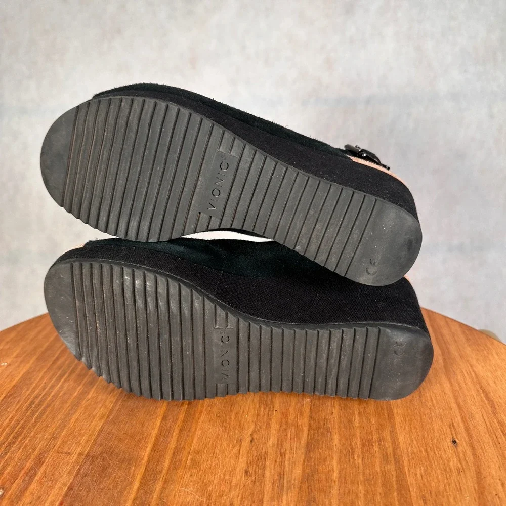 Vionic Trixie Wedge Sandals Womens 6.5 Black Good Suede Peep Toe 10010569